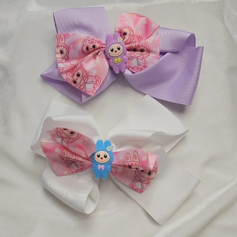 Girl's Set of 2 Labubu Monsters Hairbows Hair Accessories Clip On Cute Trendy